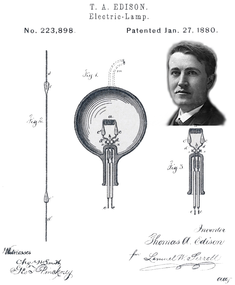 Эдисон 20. Патент Эдисона на лампу накаливания.