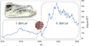 Seneler içinde lityum fiyatları.